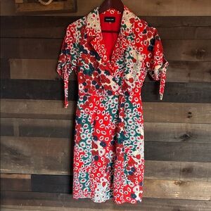 Sugarlips Red Floral Wrap Dress with Green Accents